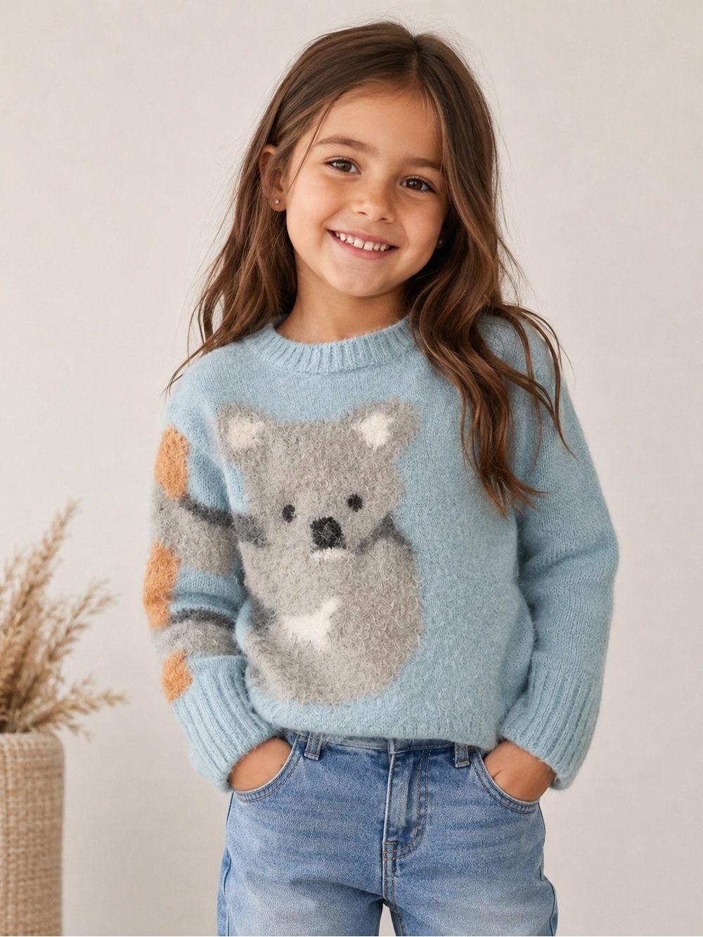 Zara Light Blue Koala Knit Sweater Fancy Collection Girls Size 6